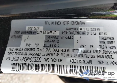 2021 Mazda Mazda6 Touring from USA, damaged, VIN JM1GL1VM6M1613229